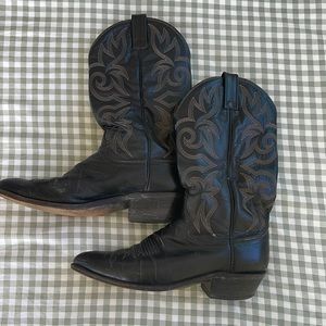 Vintage Dan Post Black Leather Cowboy Boots